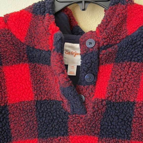 Cat & Jack Plaid Fleece Hooded Poncho - Picture 3 of 7